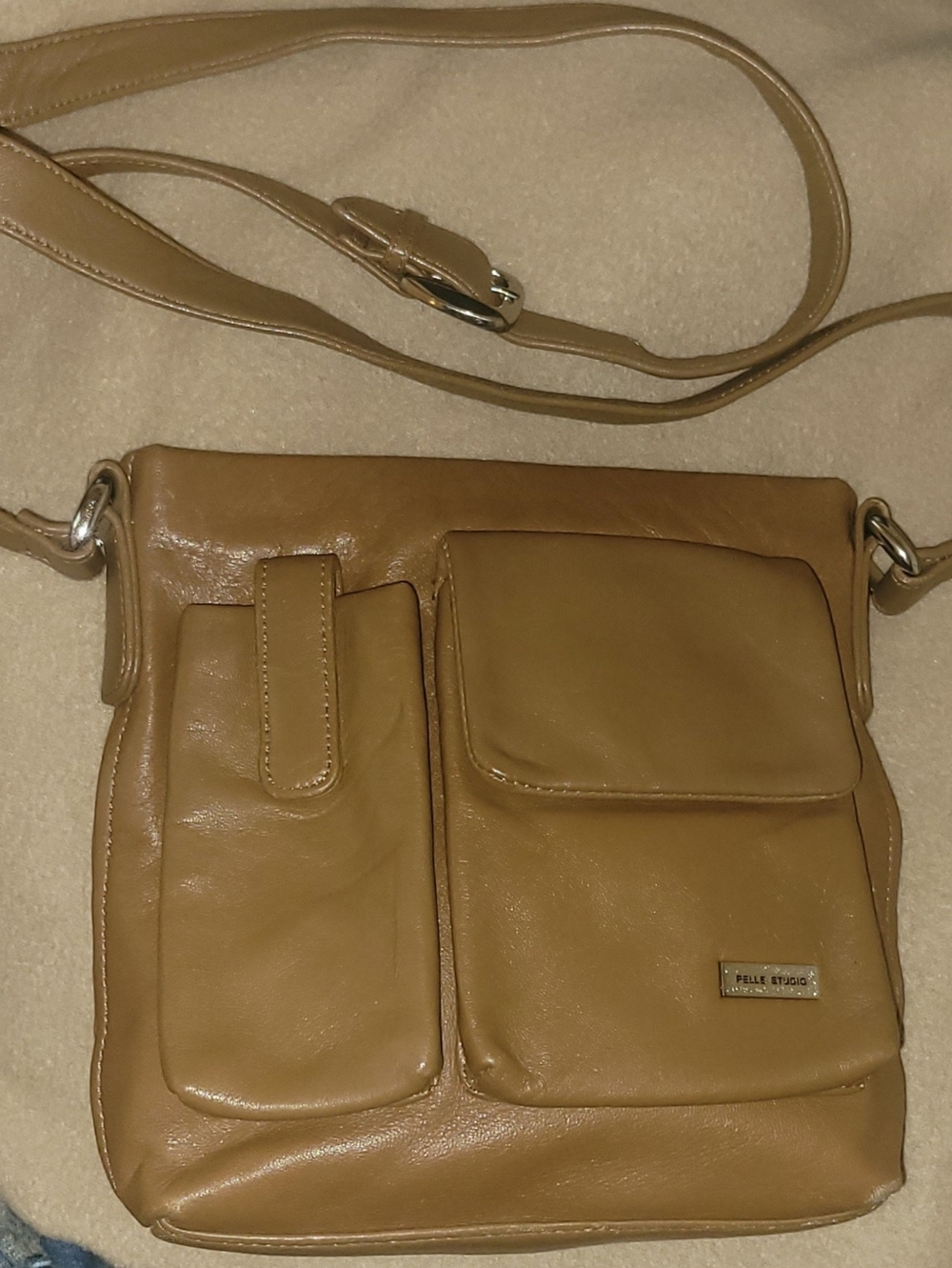 Pelle Studio Wilsons Leather Tan Crossbody Bag with Front Pockets